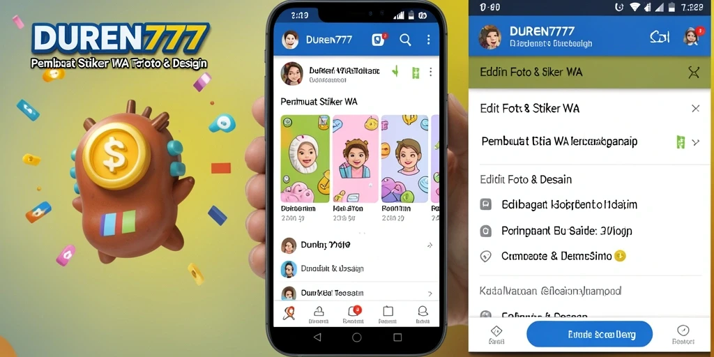 Antarmuka DUREN777 untuk pembuat stiker WA yang sederhana dan menarik.