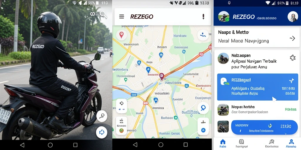 Tampilan antarmuka aplikasi REZEGO untuk Navigasi Motor yang ramah pengguna.