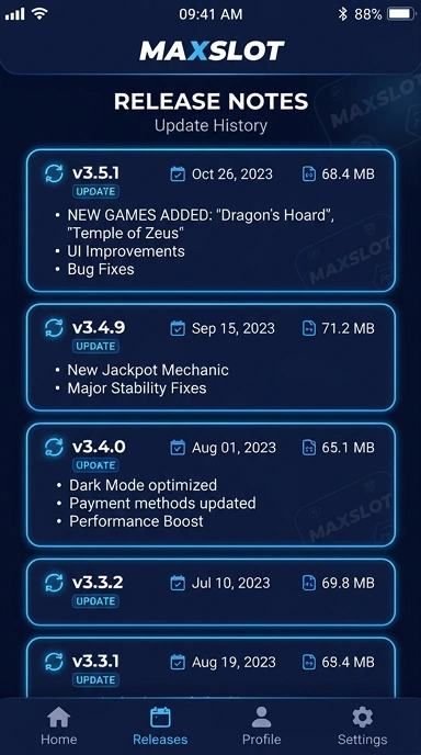 Riwayat Versi Maxslot untuk Pengguna Android